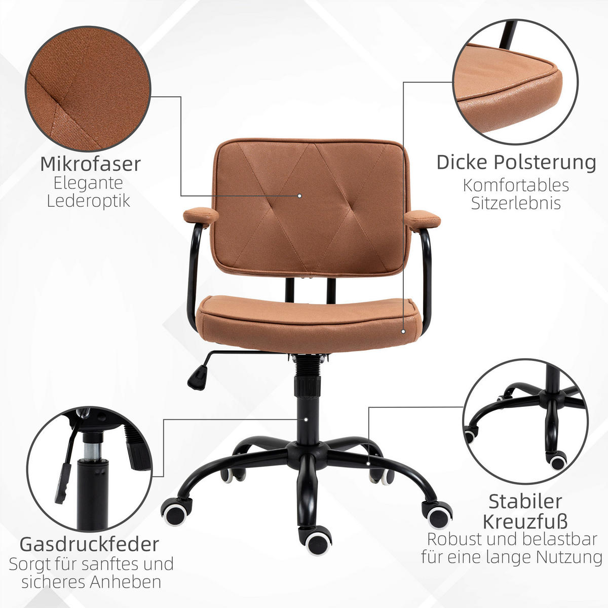 Drehstuhl 921-595BN braun 921-595BN - braun (58,00/82,00/61,00cm) - Vinsetto