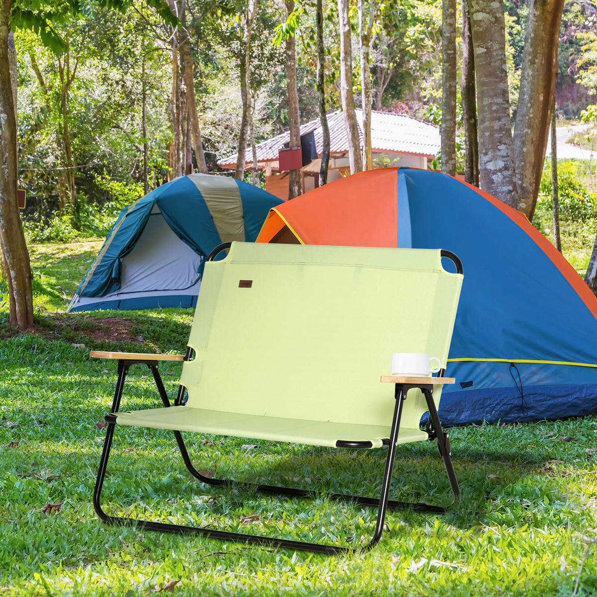 Outsunny Campingstuhl grün Stoff B/H/L: ca. 67x80x141 cm Campingstuhl - grün (141,00/67,00/80,00cm) - Outsunny