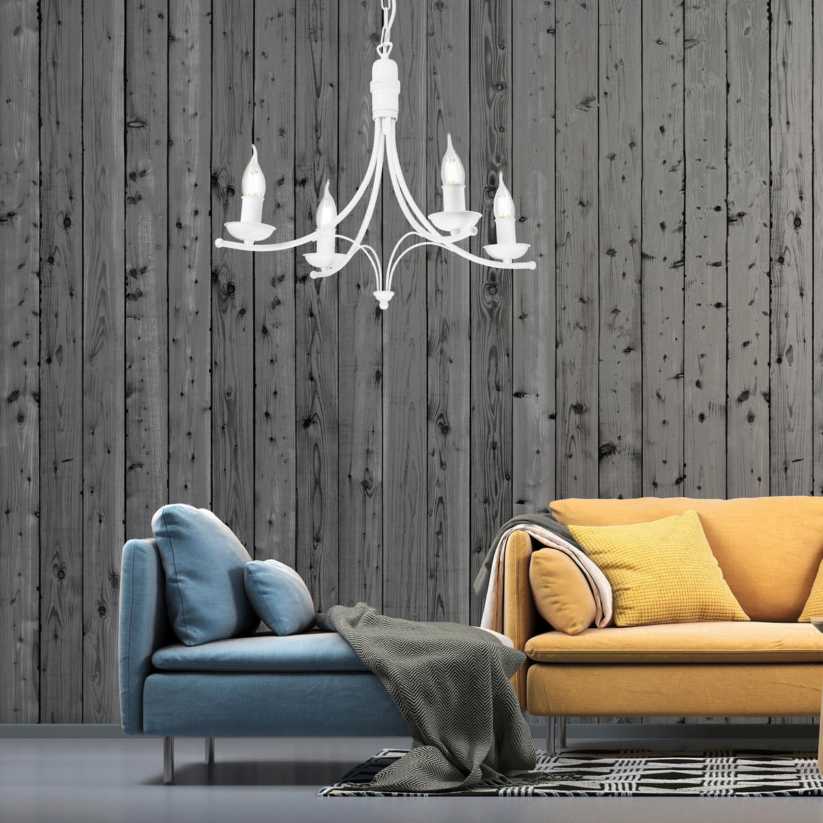 Lamkur Pendelleuchte LUCY 44156 weiß Stahl H/L: ca. 100x58 cm E14 4 Brennstellen Lucy - weiß (58,00cm) - Lamkur