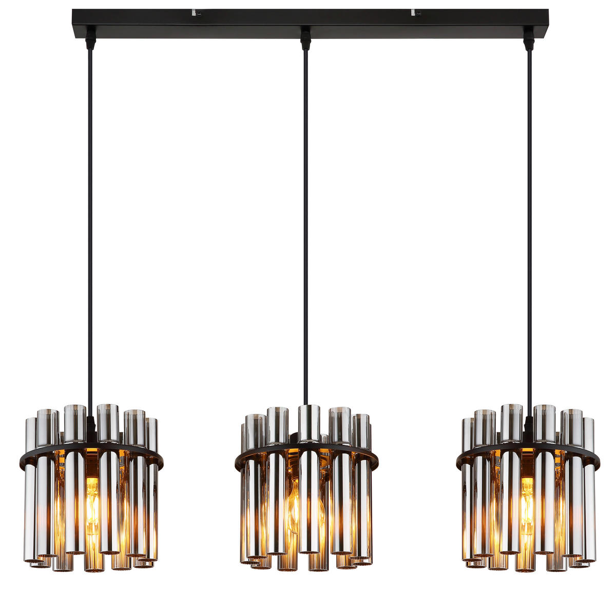 GLOBO Pendelleuchte Rauch schwarz Glas PVC Metall B/H/L: ca. 20x120x80 cm E27 3 Brennstellen GORLEY II - schwarz/Rauch (80,00/20,00/120,00cm) - GLOBO