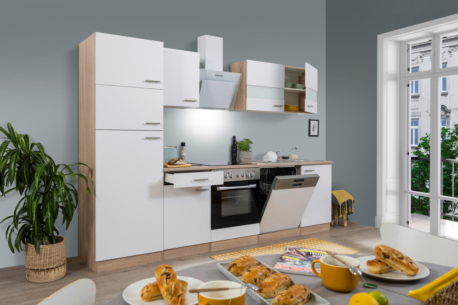 Respekta Küchenblock Economy weiß B/H/T: ca. 280x200x60 cm Economy - Eiche/weiß (280,00/200,00/60,00cm) - Respekta