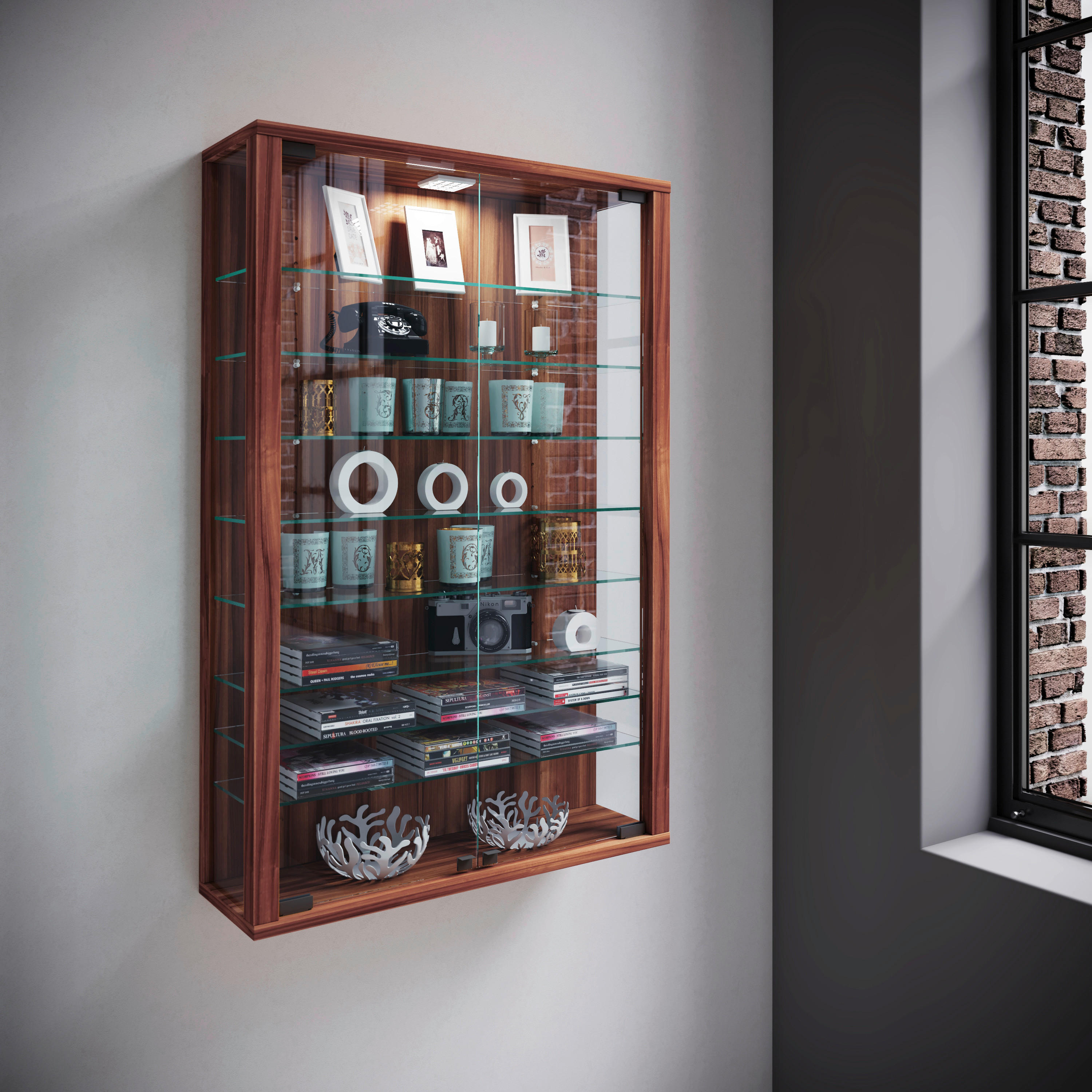 Vitrine Vitrosa Mini nussbaum Nachbildung Holzwerkstoff Glas B/H/T: ca. 59x90x18 cm Vitrosa Mini - nussbaum (59,00/90,00/18,00cm) - VCM Möbel