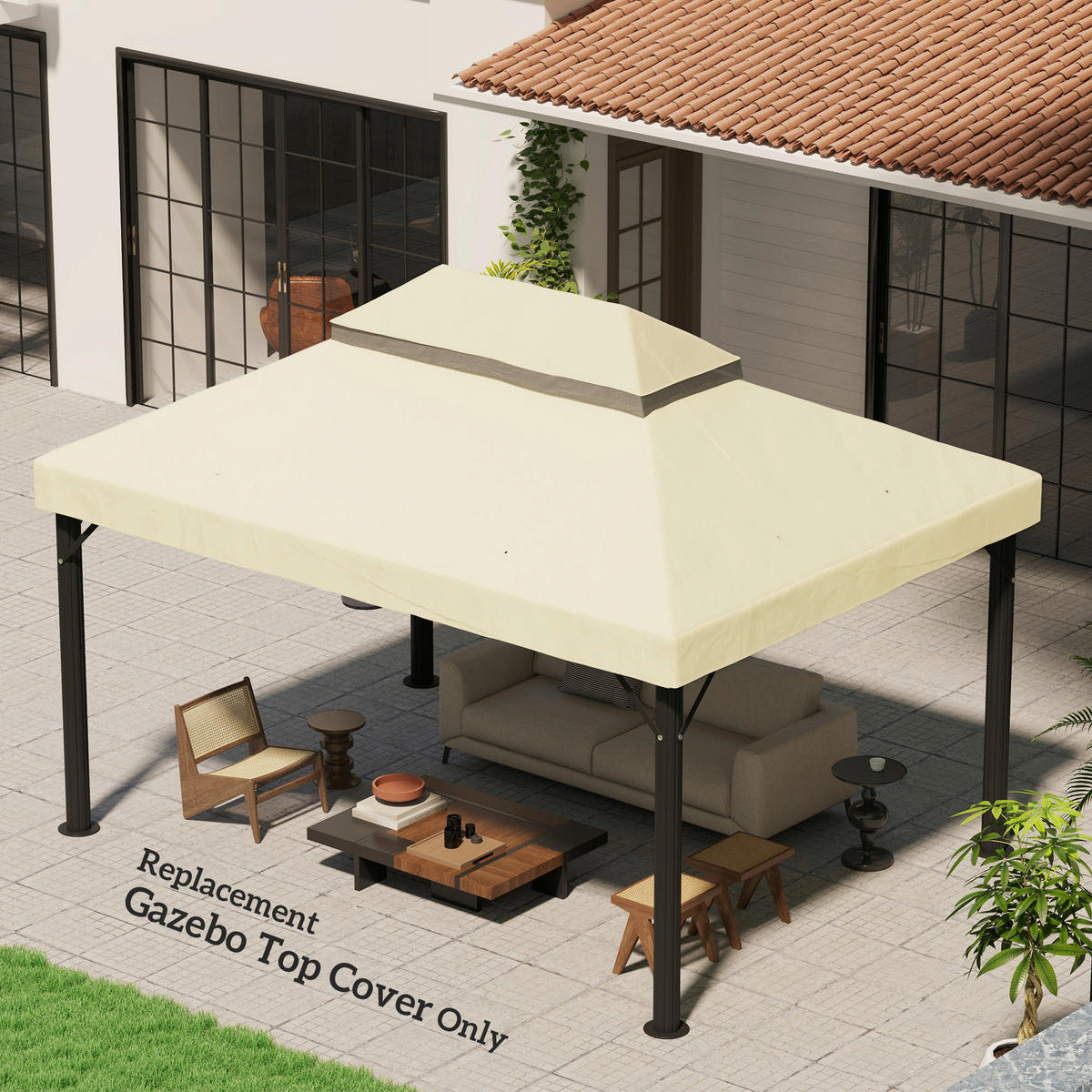 Outsunny Ersatzdach cremeweiß Stoff B/H/L: ca. 300x1x400 cm Pavillon Ersatzdach - cremeweiß (400,00/300,00/1,00cm) - Outsunny