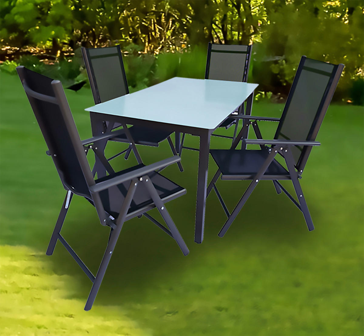 VCM Gartensitzgruppe anthrazit Aluminium B/H/T: ca. 56x105x65 cm Gartensitz-Essgruppe_5tlg. - anthrazit (56,00/105,00/65,00cm) - VCM