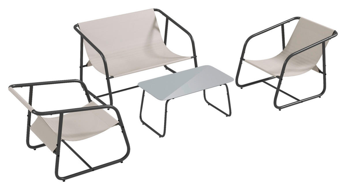 Outsunny Gartensitzgruppe 4tlg. cremeweiß Mesh B/H/L: ca. 70x70x110 cm Gartensitzgruppe 4tlg. - cremeweiß (110,00/70,00/70,00cm) - Outsunny