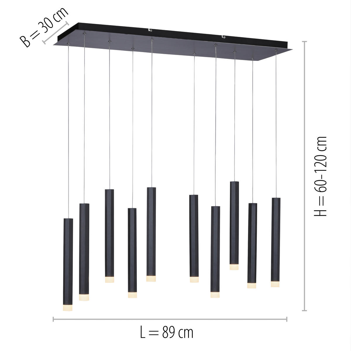 Just Light LED-Pendelleuchte BRUNO 15206-18 schwarz Aluminium Eisen B/H/T: ca. 89x120x30 cm 10.0 Brennstellen BRUNO - schwarz (89,00/120,00/30,00cm) - Just Light