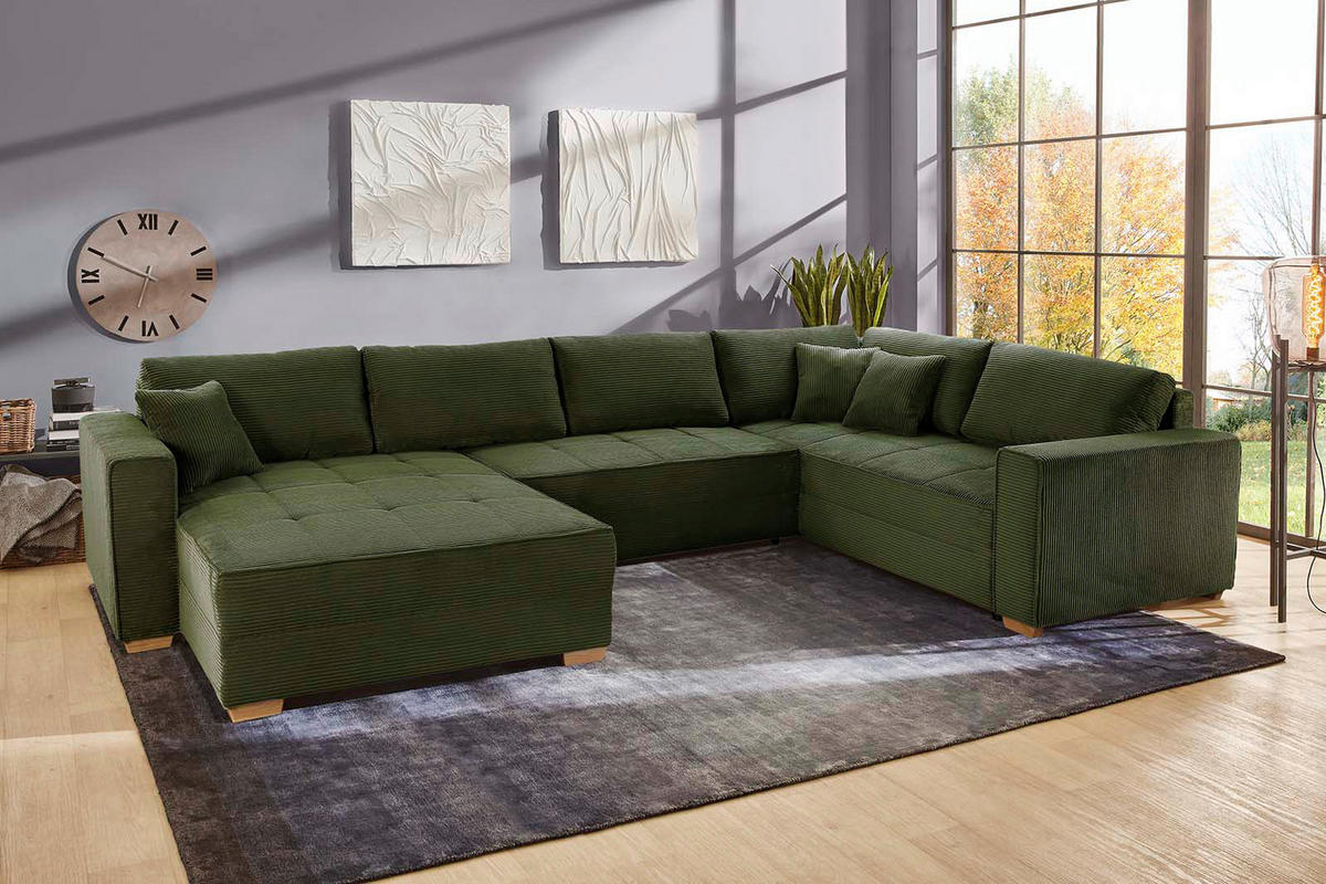 Wohnlandschaft grün Microfaser B/H/T: ca. 379x86x227 cm Brixen_Wohnlandschaft - Eiche/grün (379,00/86,00/227,00cm)