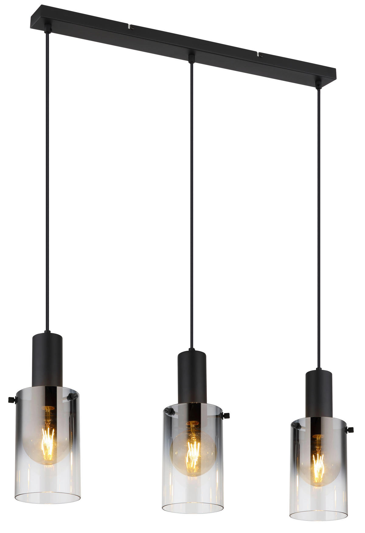 Pendelleuchte schwarz Glas Metall B/H/L: ca. 12,5x150x72,5 cm E27 3 Brennstellen Florentina - schwarz (72,50/12,50/150,00cm)