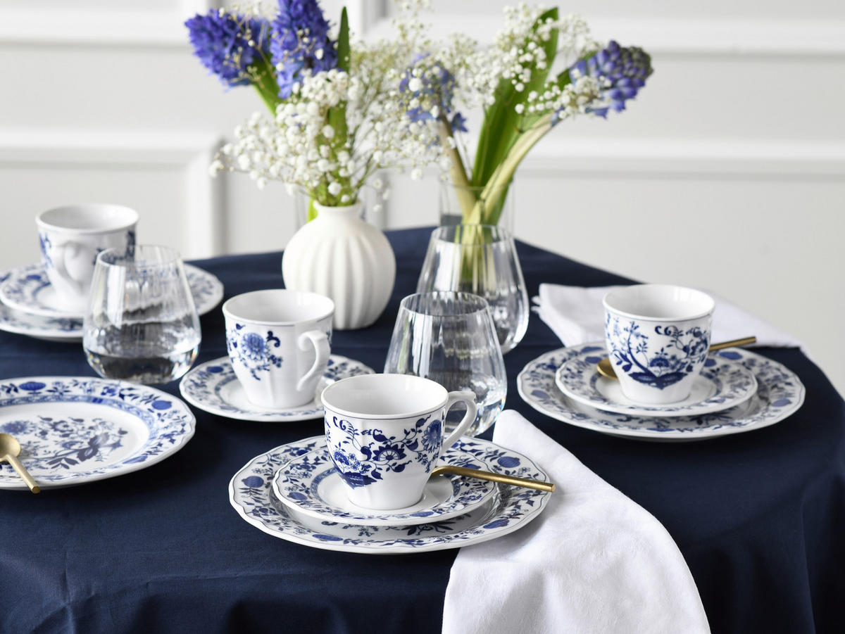 CreaTable Kombiservice Flora Zwiebelmuster weiß Porzellan 30 tlg. Flora Zwiebelmuster - blau/weiß - CreaTable