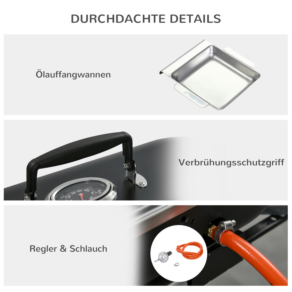 Outsunny Gasgrill Metall B/H/L: ca. 34,5x37x66 cm Gasgrill - schwarz (66,00/34,50/37,00cm) - Outsunny