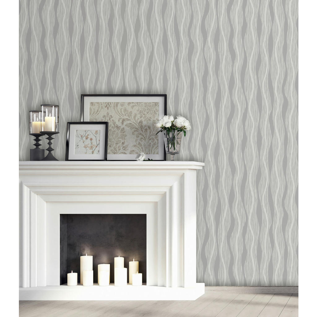 Thumbnail - UGEPA Vinyltapete Wellen beige silber B/L: ca. 53x1005 cm glitzernd