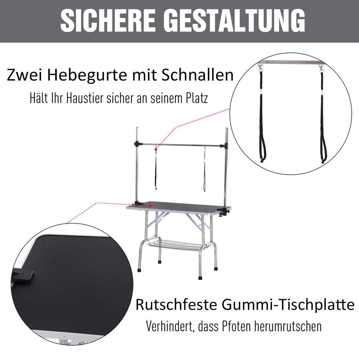 PawHut Hundetrimmtisch schwarz Gummi B/H/L: ca. 60x170x107 cm Hundetrimmtisch - schwarz (107,00/60,00/170,00cm) - PawHut