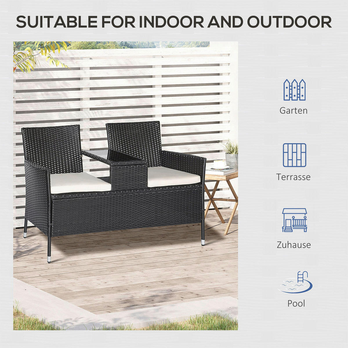 Outsunny Sitzgruppe schwarz Polyrattan B/H/L: ca. 63x133x84 cm Gartenmöbel-Set - schwarz (84,00/63,00/133,00cm) - Outsunny