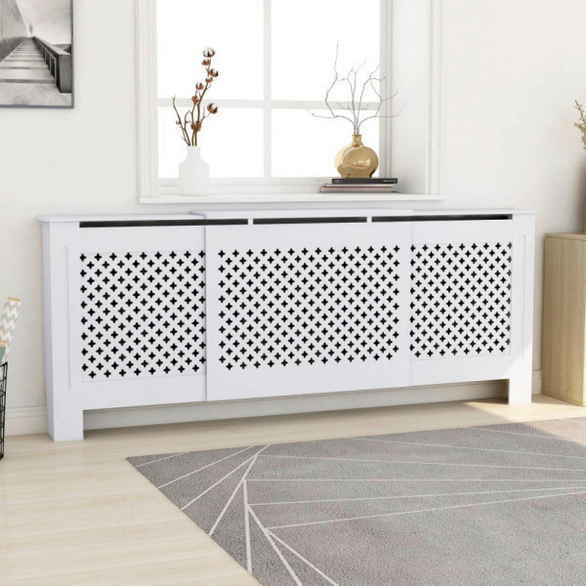 VidaXL Heizkörperverkleidung weiß B/H/T: ca. 205x81,5x19 cm Heizkörperverkleidung - weiß (205,00/81,50/19,00cm) - VidaXL