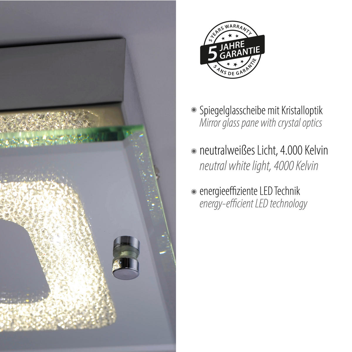 Just Light LED-Deckenleuchte LISA 11570-17 Chrom klar Metall Glas B/H/T: ca. 18x5,8x18 cm 1 Brennstellen LISA - klar/Chrom (18,00/5,80/18,00cm) - Just Light