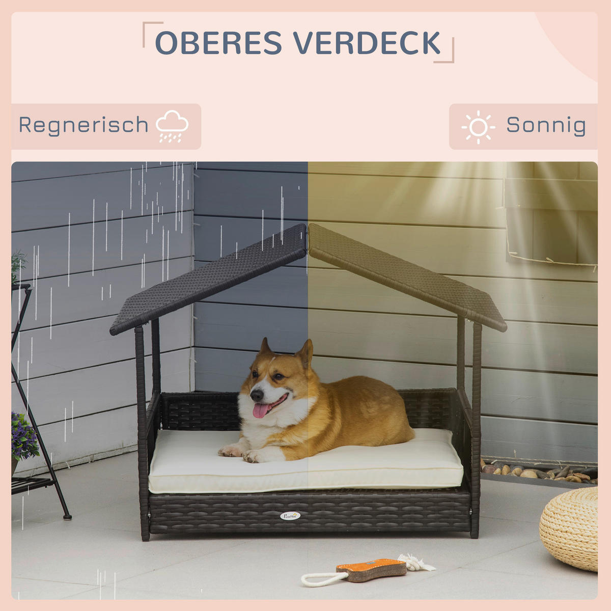 PawHut Hunde-Zubehör braun Polyester B/H/L: ca. 98x69x70 cm Hundehaus - braun (70,00/98,00/69,00cm) - PawHut