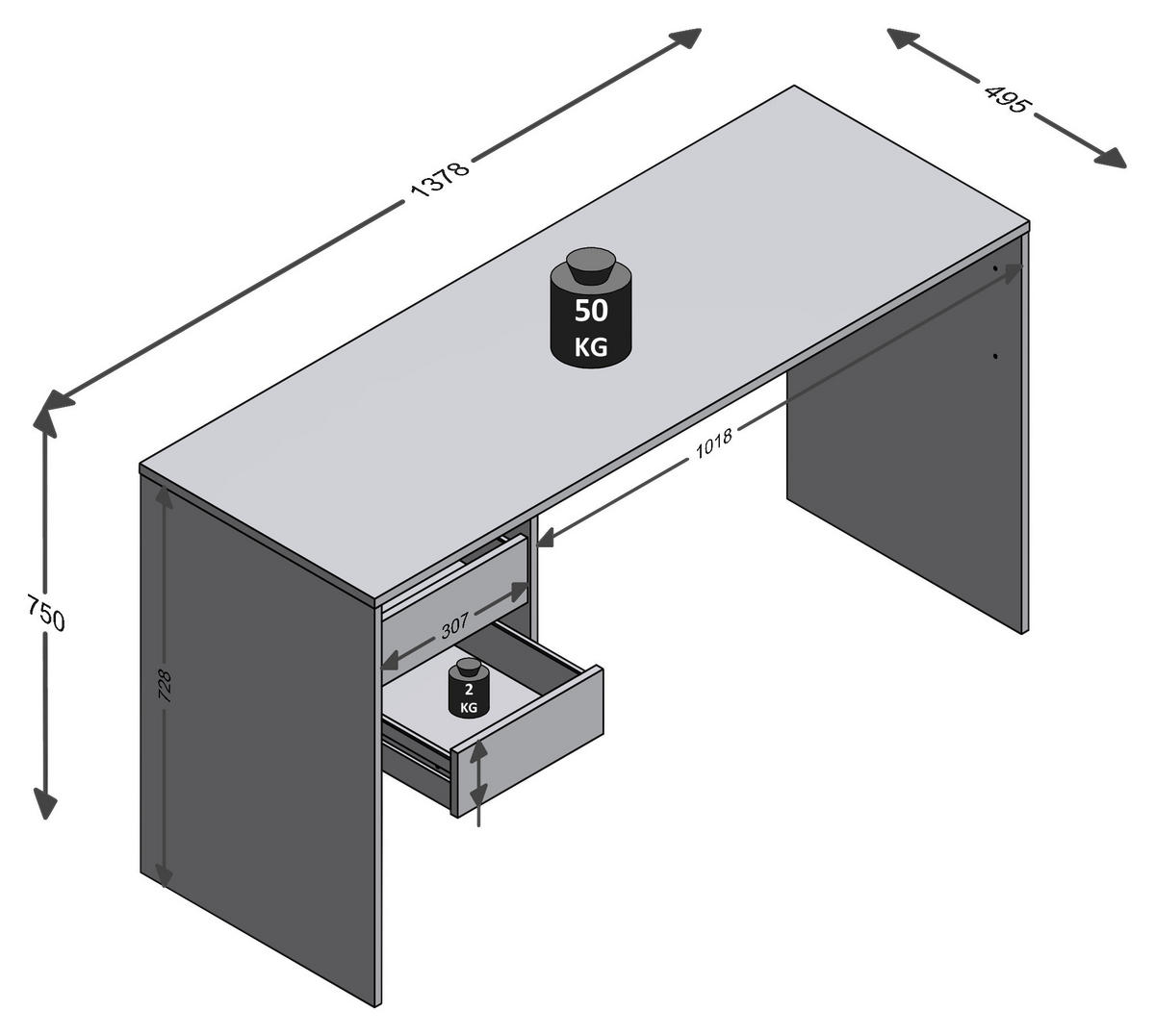 Schreibtisch  Eiche Sonoma Nachbildung weiß B/H/T: ca. 138x75x50 cm Kehl_2_Schreibtisch 388-002 - Eiche/weiß (138,00/75,00/50,00cm)