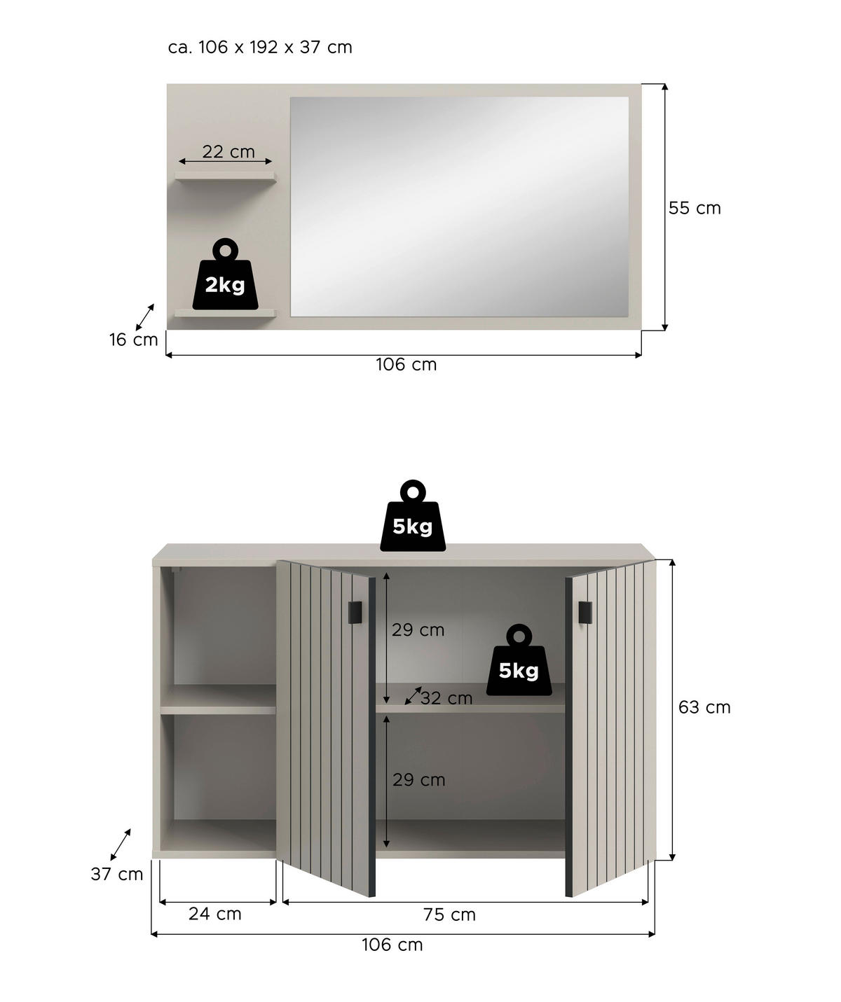 Garderobenset STATION Cashmere B/H/T: ca. 106x192x37 cm STATION - Cashmere (106,00/192,00/37,00cm) - xonox.home