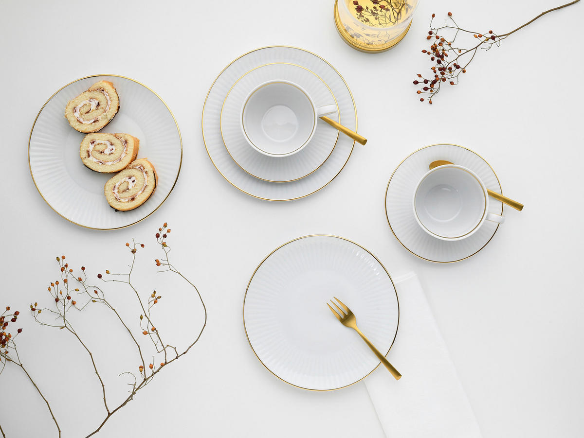 CreaTable Kaffeeservice Valencia weiß Porzellan 18 tlg. Valencia - gold/weiß - CreaTable
