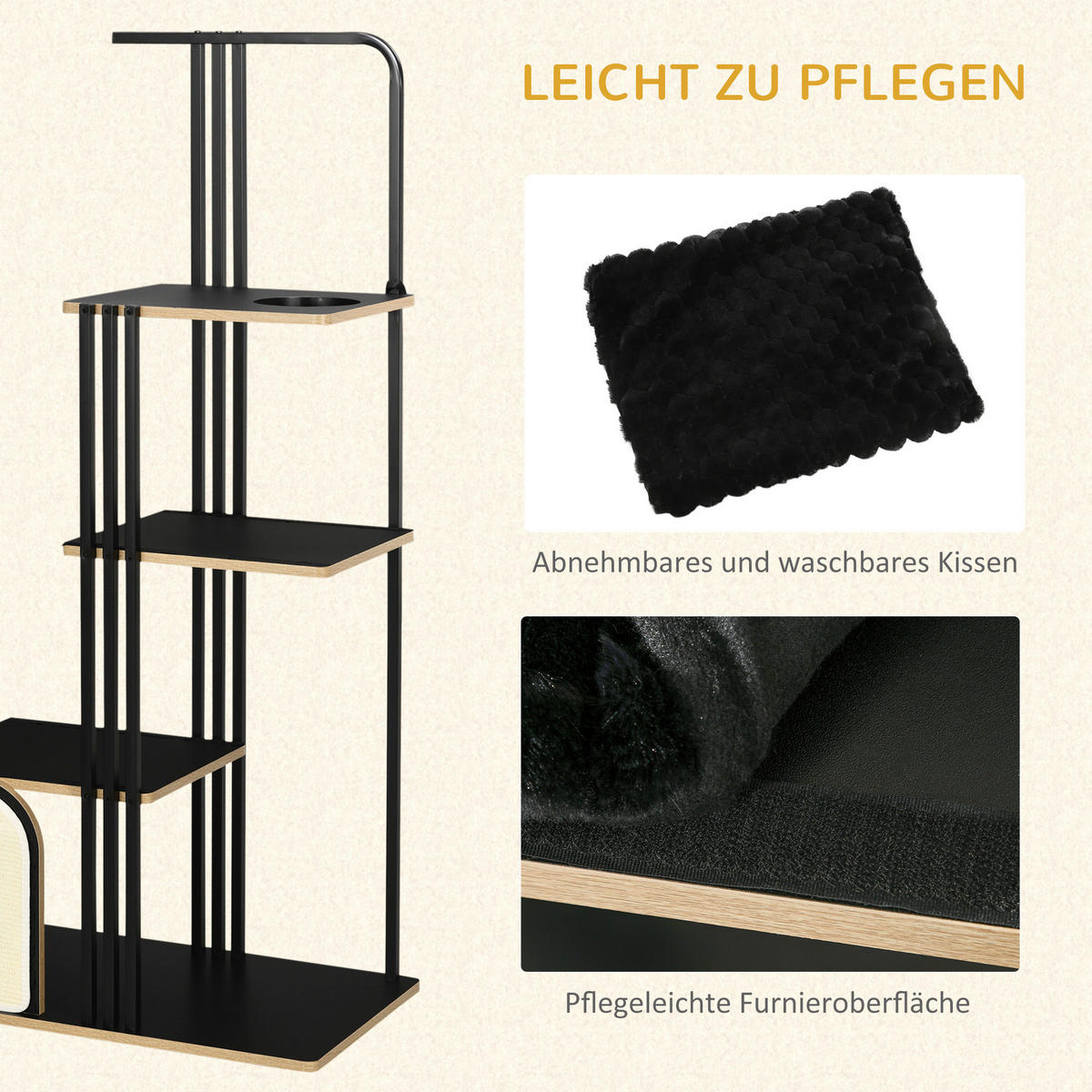 PawHut Kratzbaum schwarz Polypropylen B/H/L: ca. 48x85x170 cm Kratzbaum - schwarz (170,00/48,00/85,00cm) - PawHut