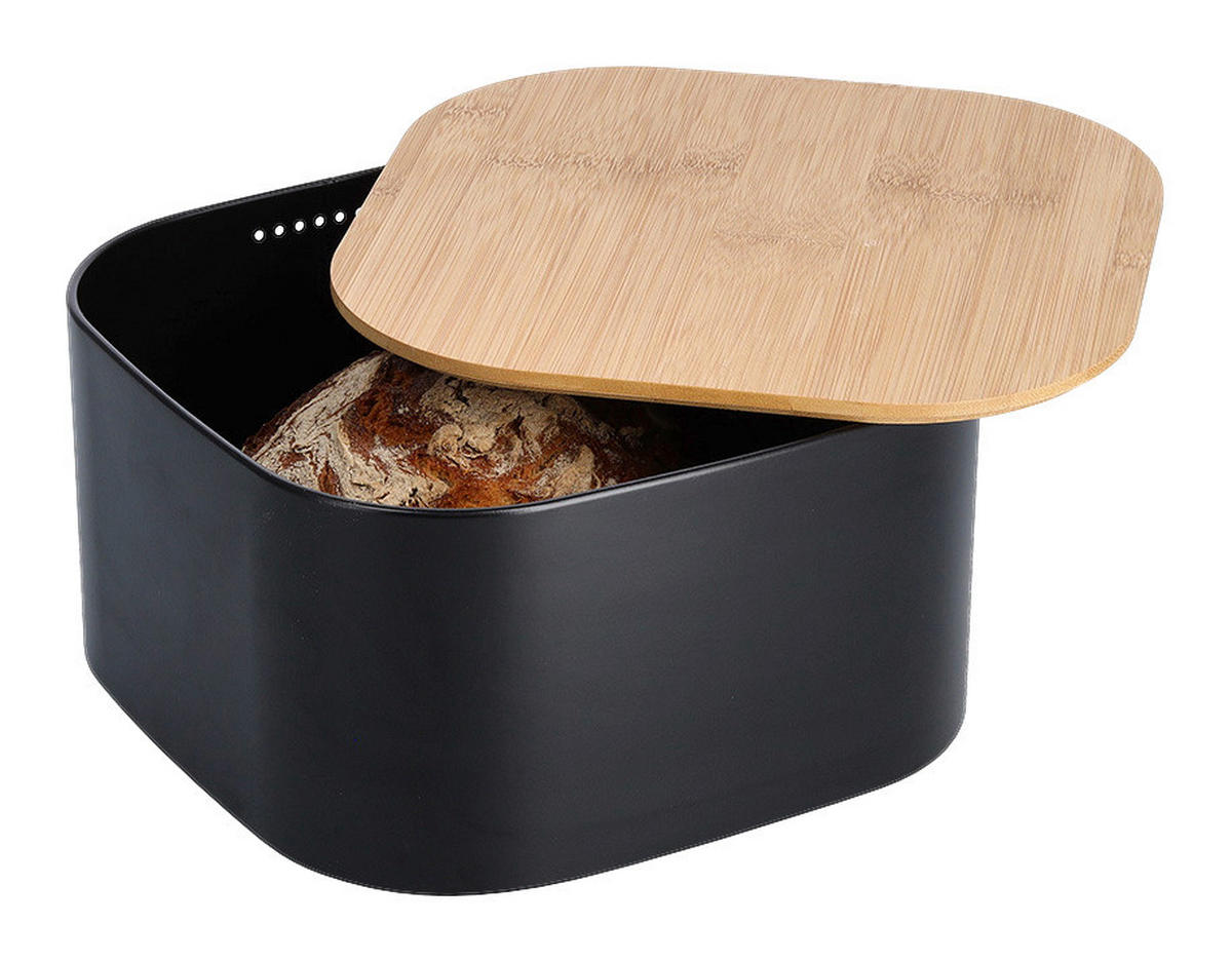 Zeller Brotkasten schwarz Stahl B/H/L: ca. 27x15x27 cm Brotkasten_mit_Bambusdeckel - schwarz (27,00/27,00/15,00cm) - Zeller