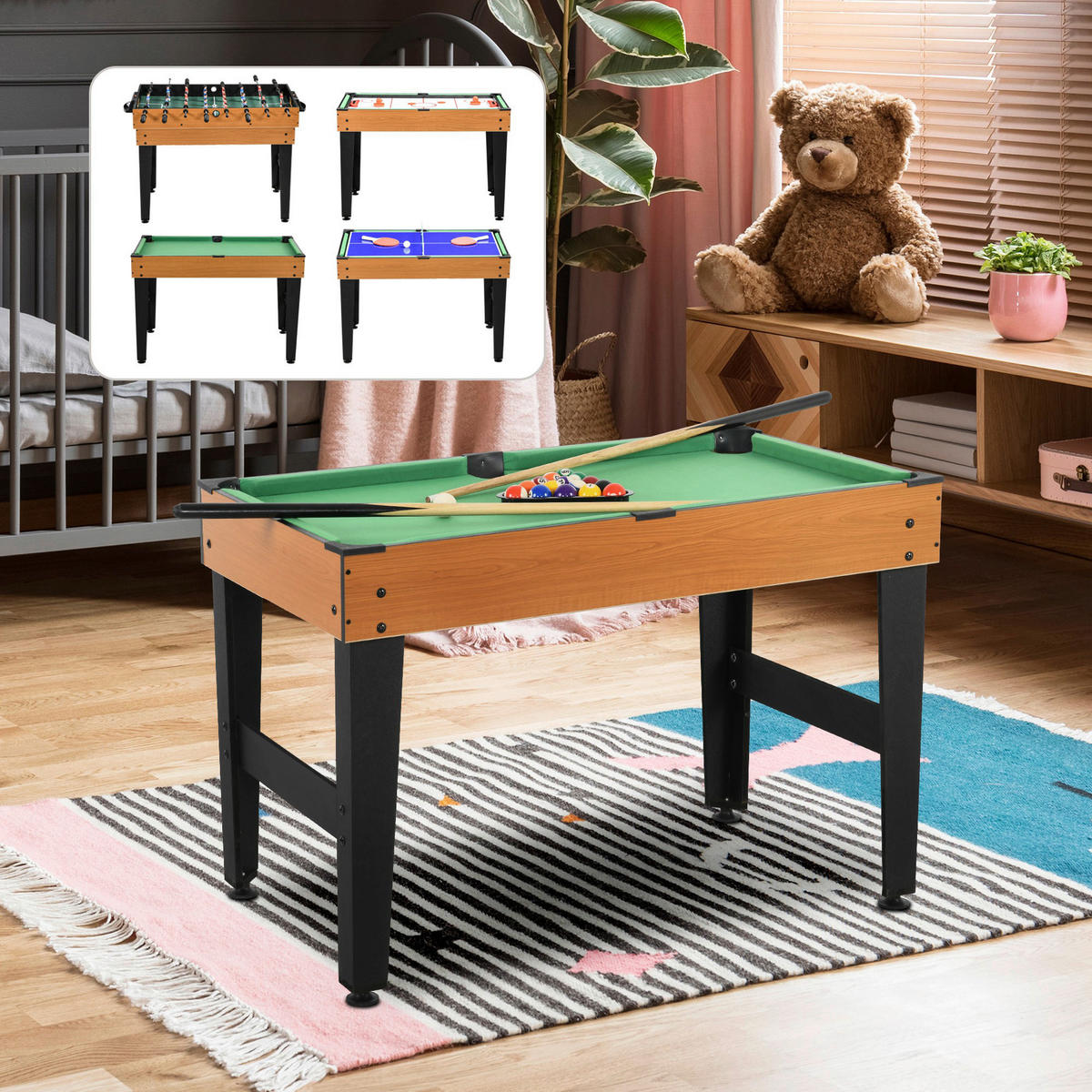 HOMCOM Multigame Spieltisch B/H/L: ca. 61x84,5x107 cm Multigame_Spieltisch - Holzoptik/schwarz (107,00/61,00/84,50cm) - HOMCOM