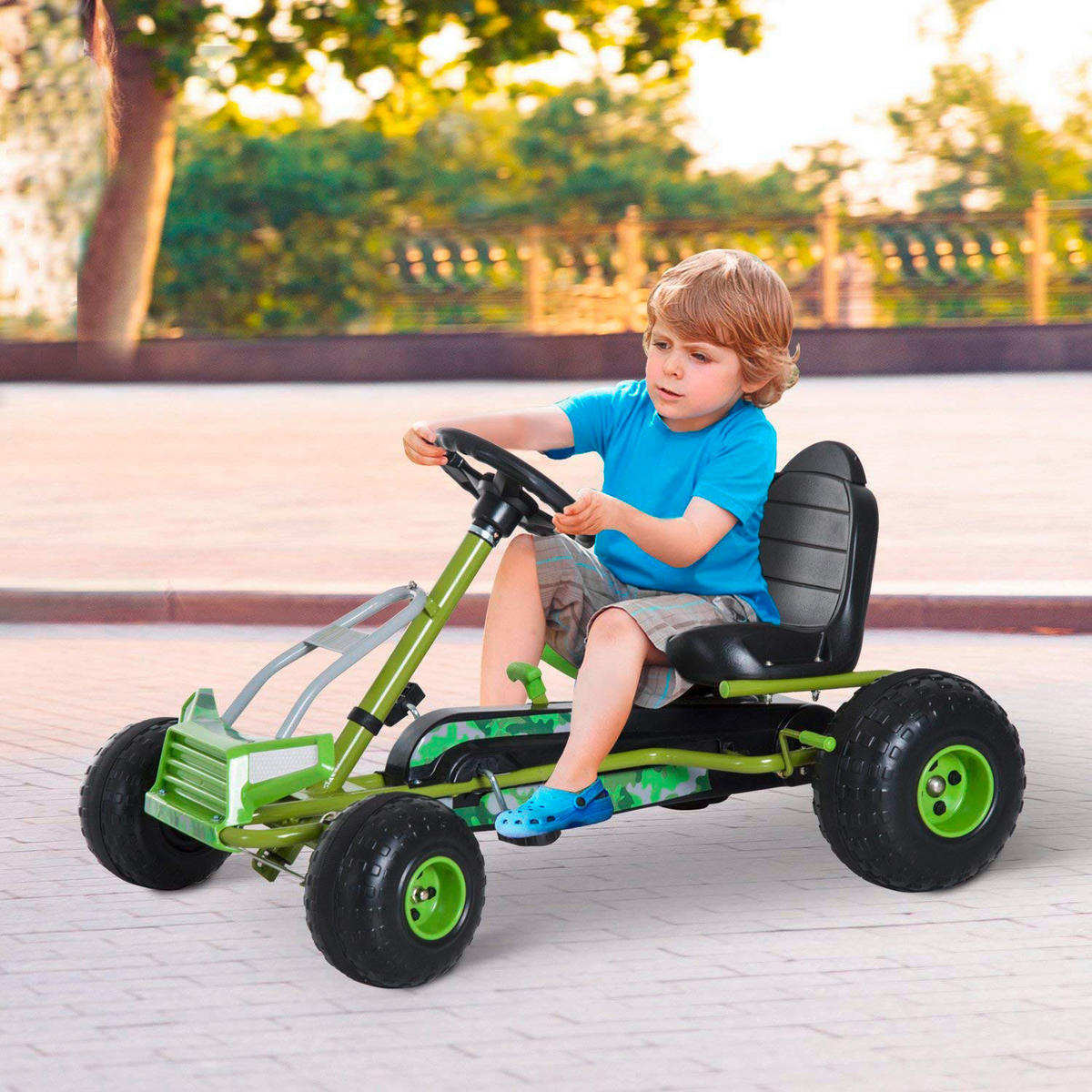 HOMCOM Kinder-Tretauto grün B/H/L: ca. 66,5x57x95 cm Tretauto_mit_Handbremse - grün (95,00/66,50/57,00cm) - HOMCOM