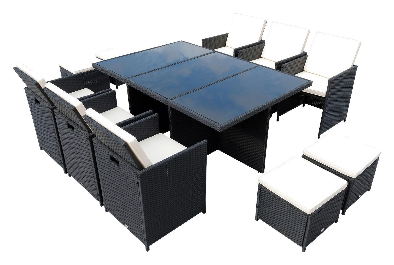 Outsunny Sitzgruppe schwarz Polyrattan Polyrattan_Sitzgruppe_27tlg. - creme/schwarz