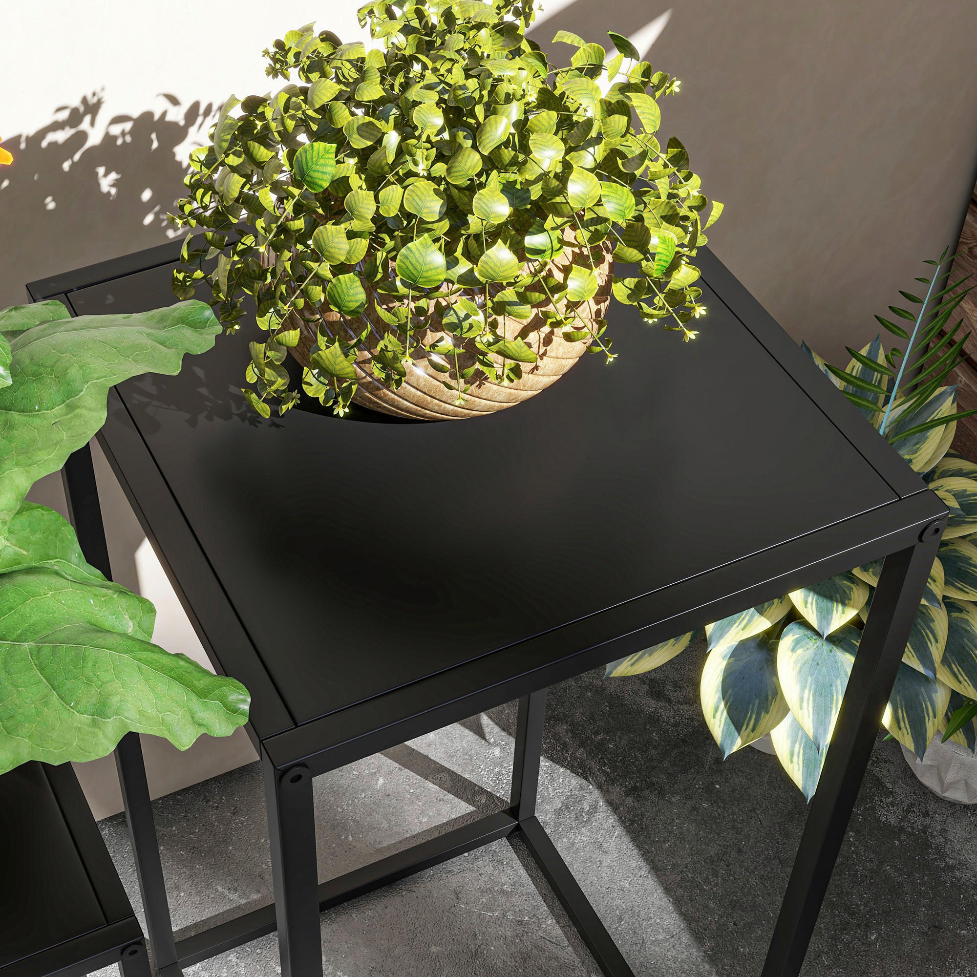 Outsunny Blumenständer schwarz Stahl B/H/L: ca. 31x65x31 cm Blumenständer - schwarz (31,00/31,00/65,00cm) - Outsunny