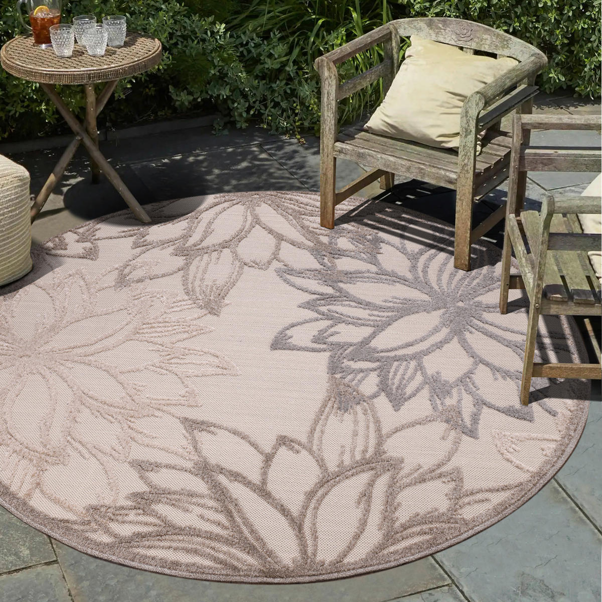 Sanat Outdoorteppich FLORAL creme B/L: ca. 120x120 cm FLORAL - creme (120,00/120,00cm) - Sanat