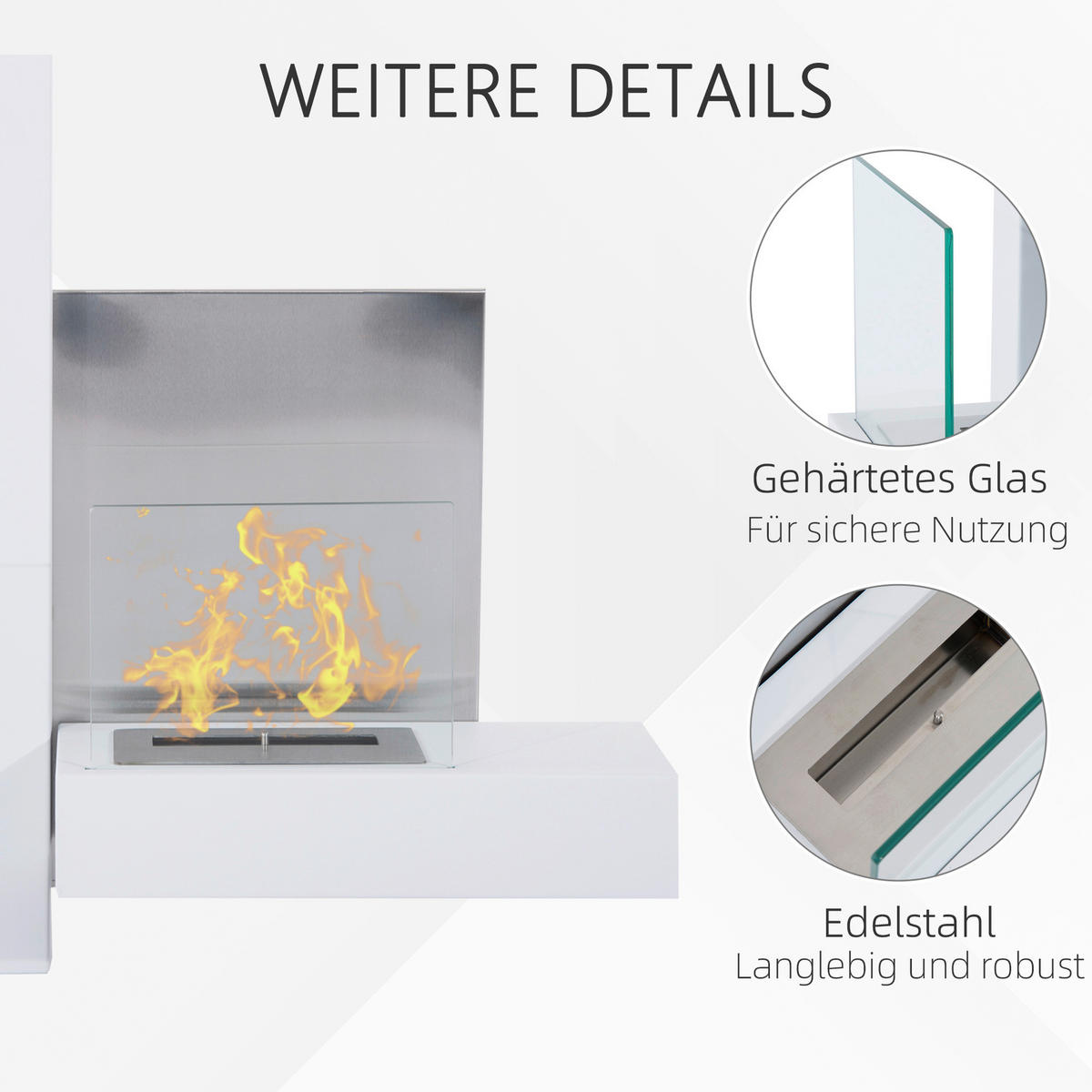HOMCOM Ethanol-Kamin weiß Edelstahl B/H/L: ca. 63x75x22 cm Ethanol-Kamin - weiß (22,00/63,00/75,00cm) - HOMCOM