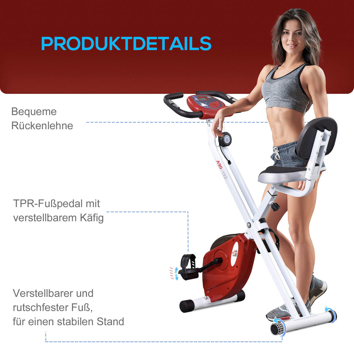 HOMCOM Fahrradtrainer rot Stahl H/L: ca. 109x97 cm Fahrradtrainer - rot (97,00cm) - HOMCOM