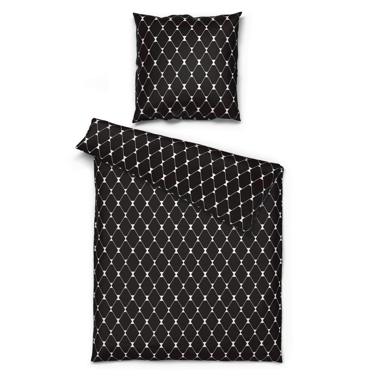 Microfaser Bettwäsche Bettwäsche_Microfaser Raute - weiß/schwarz (135,00/200,00cm)