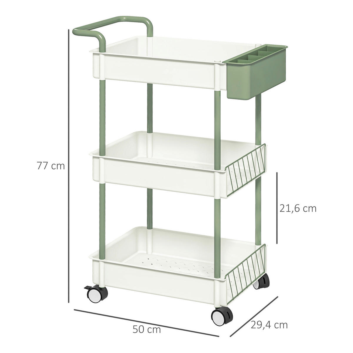 HOMCOM Küchenwagen weiß Polypropylen B/H/L: ca. 29,4x50x77 cm Küchenwagen - weiß (77,00/29,40/50,00cm) - HOMCOM