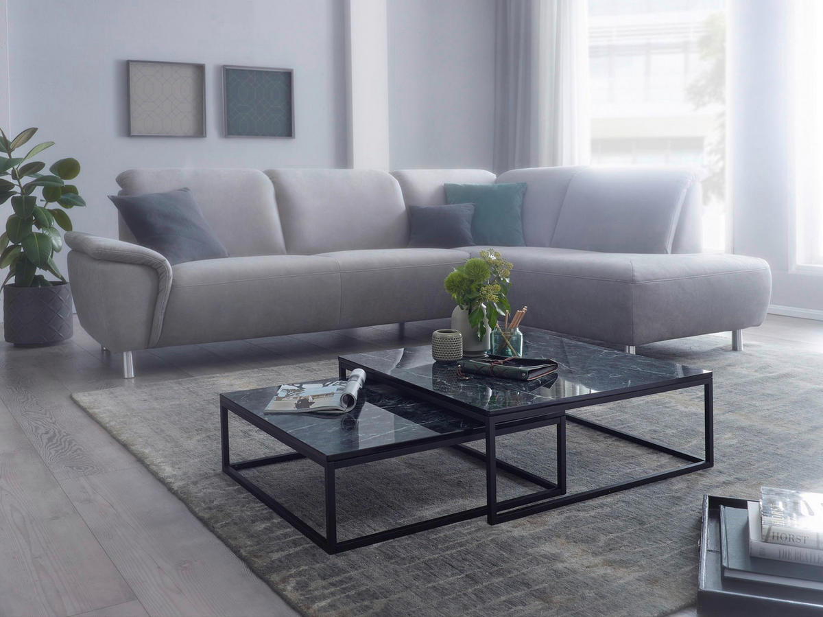 Couchtisch 2er-Set. schwarz Marmor Optik schwarz lackiert 2er-Set. - schwarz - Wohnling