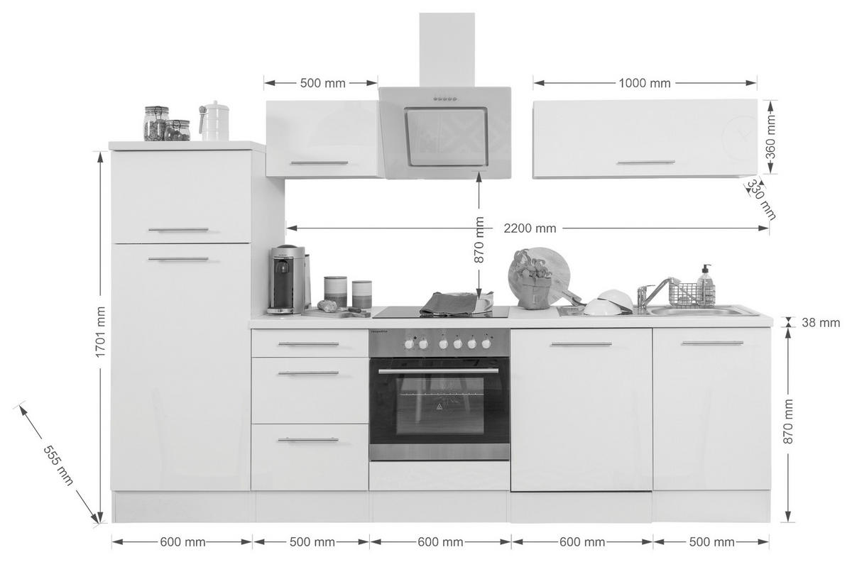 Respekta Küchenblock Premium schwarz hochglänzend B/H/T: ca. 280x200x60 cm Premium - Eiche/schwarz (280,00/200,00/60,00cm) - Respekta
