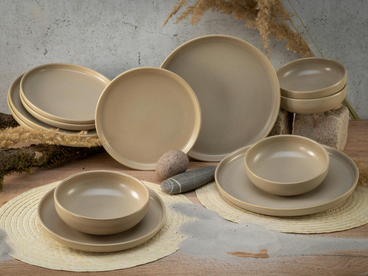 CreaTable Tafelservice Uno sand Steinzeug 12 tlg. Uno - sand - CreaTable