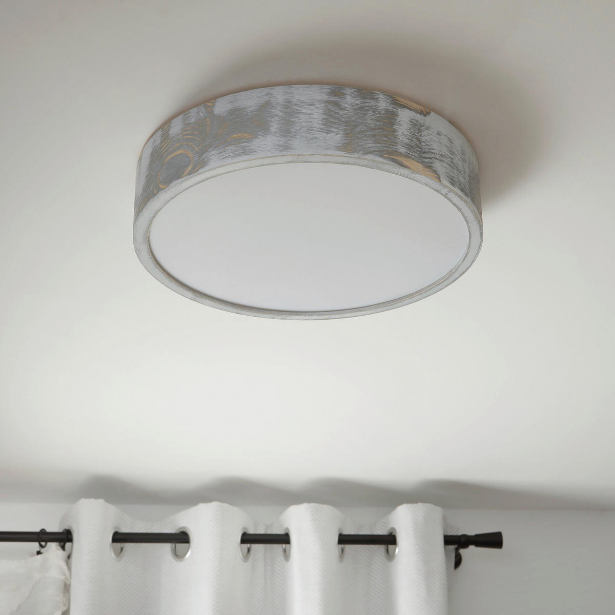 Lamkur Deckenleuchte hellbraun weiß Glas Holz B/H/L: ca. 38,5x12x38,5 cm 3 Brennstellen Eveline - weiß/hellbraun (38,50/38,50/12,00cm) - Lamkur