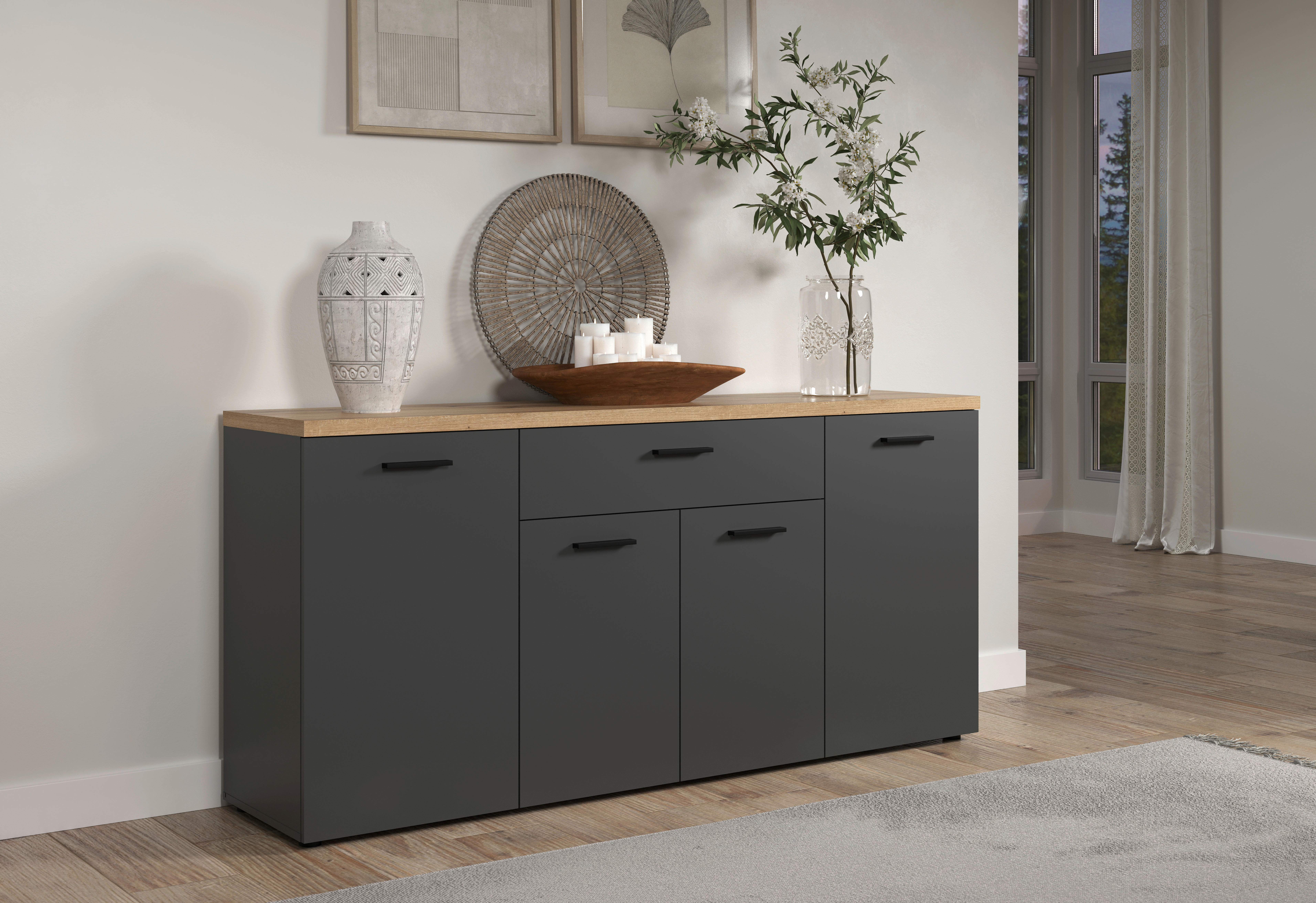 Sideboard Baggio Eiche Evoke Coast Nachbildung anthrazit B/H/T: ca. 180x85x42 cm Baggio - Eiche/anthrazit (180,00/85,00/42,00cm)