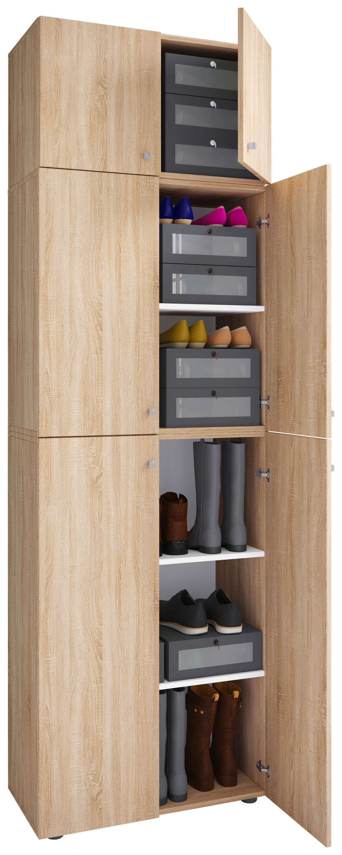 Schuhschrank Lona Eiche Sonoma Nachbildung weiß B/H/T: ca. 70x223x39 cm Lona - Eiche/weiß (70,00/223,00/39,00cm) - VCM Möbel