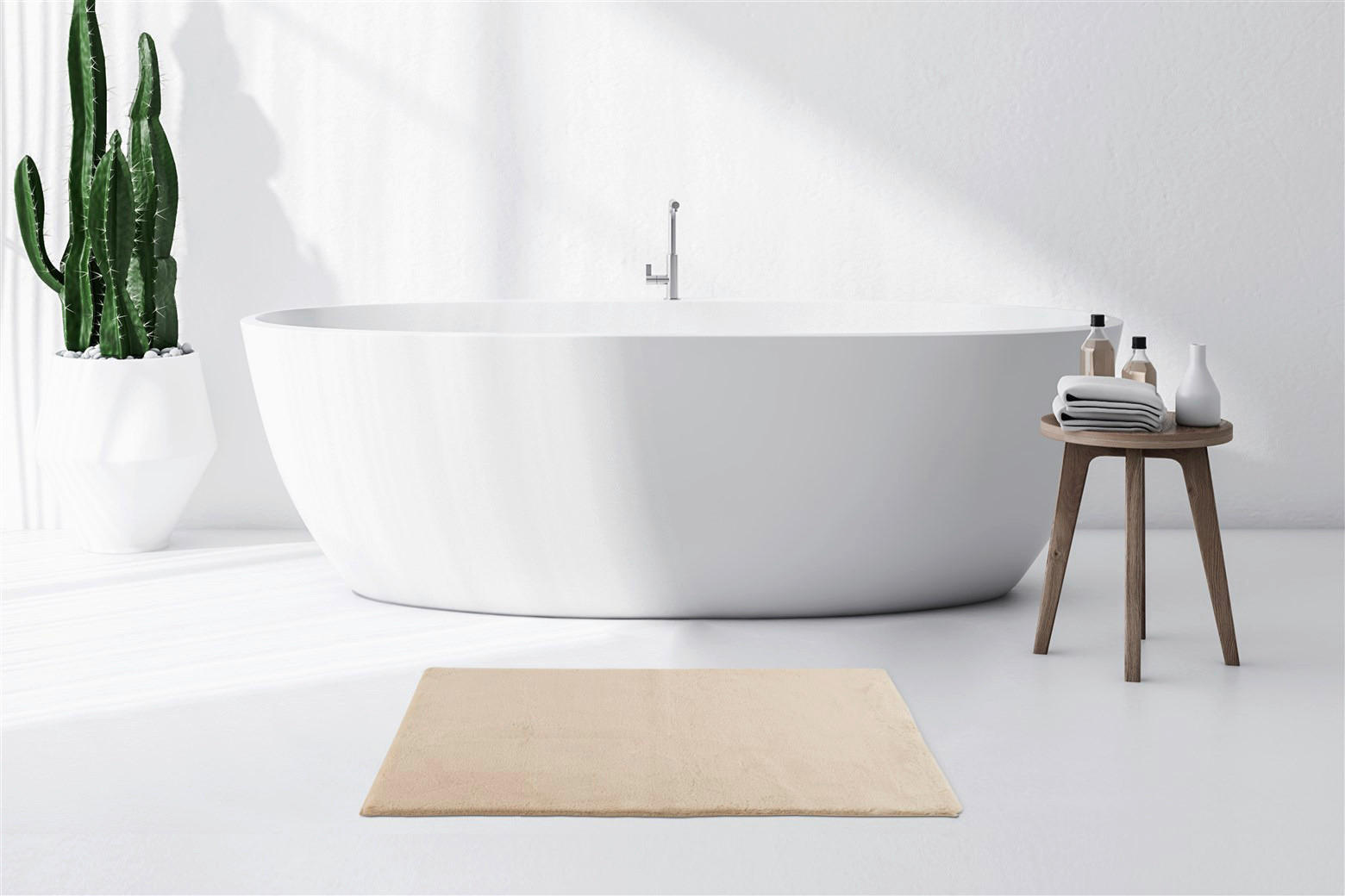 Thumbnail - Kayoom Kurzflorteppich Badematte Rabbit Light 425 beige B/H/L: ca. 65x2,4x100 cm