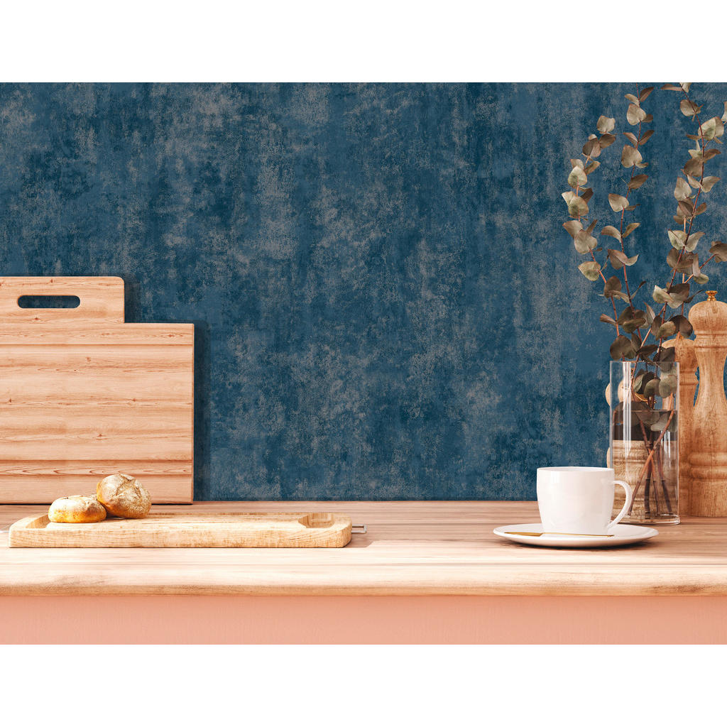 Thumbnail - UGEPA Vinyltapete Putzoptik dunkelblau B/L: ca. 53x1005 cm