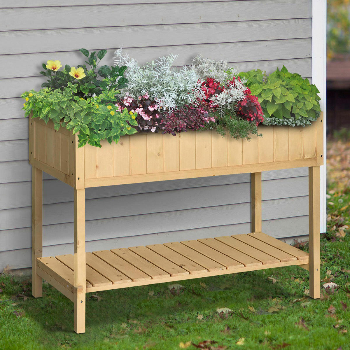 Outsunny Pflanztisch natur B/H/L: ca. 60x22x120 cm ca. 30 kg Pflanztisch 845-238 - natur (120,00/60,00/22,00cm) - Outsunny