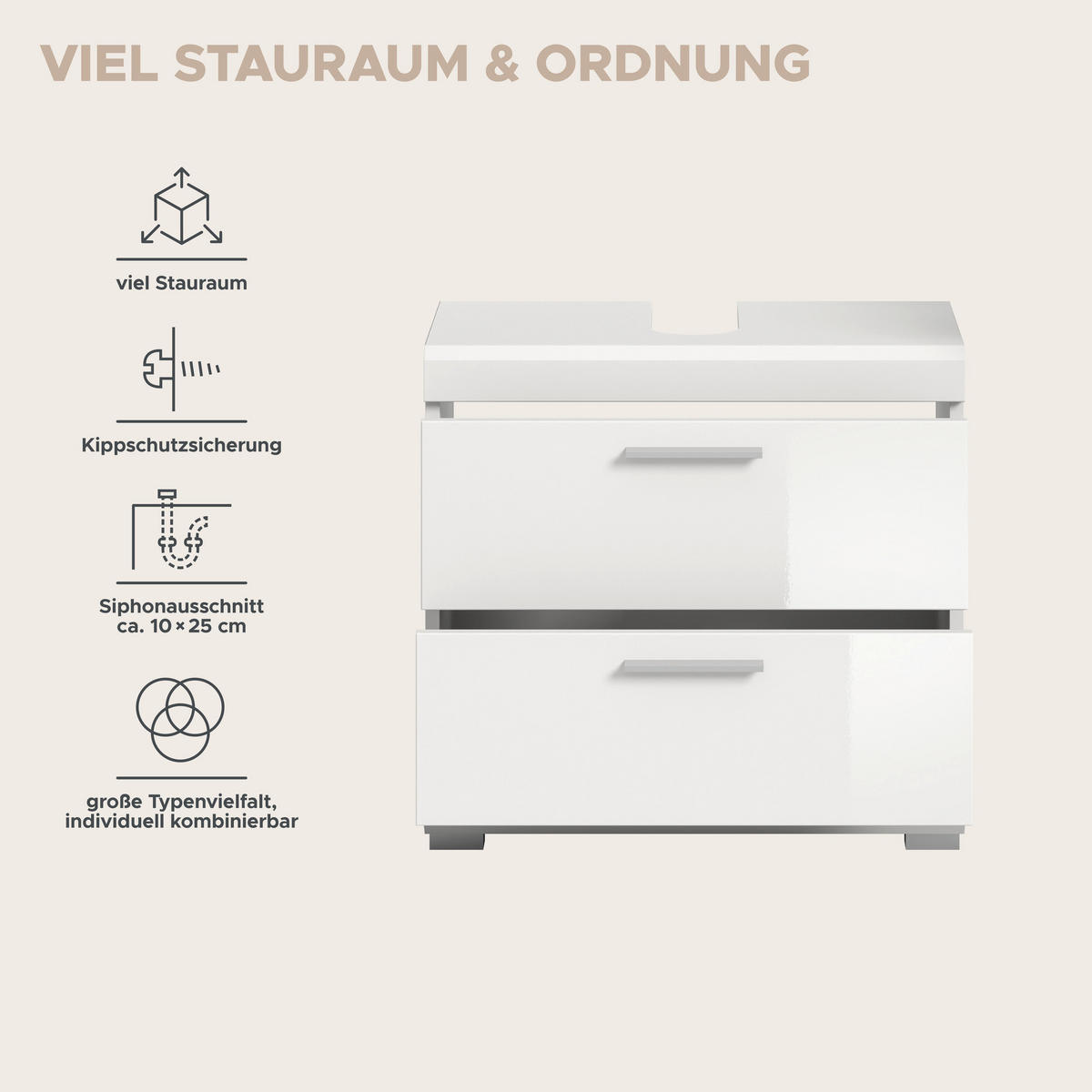 Waschbeckenunterschrank Scout weiß weiß Hochglanz B/H/T: ca. 60x56x37 cm Scout - weiß (60,00/56,00/37,00cm) - xonox.home