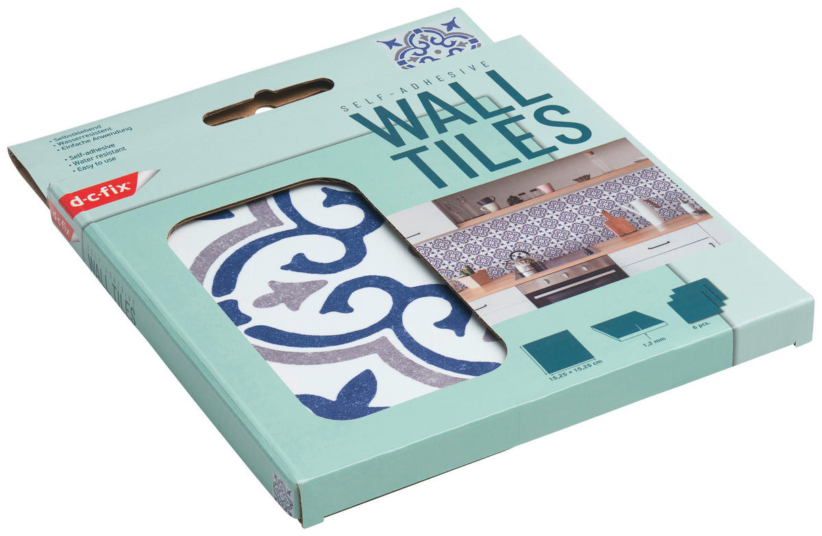 d-c-fix Wandfliese selbstklebend blau B/L: ca. 15,25x15,25 cm Wandfliesen_d-c-fix_selbstklebend - blau/weiß (15,25/15,25cm) - d-c-fix
