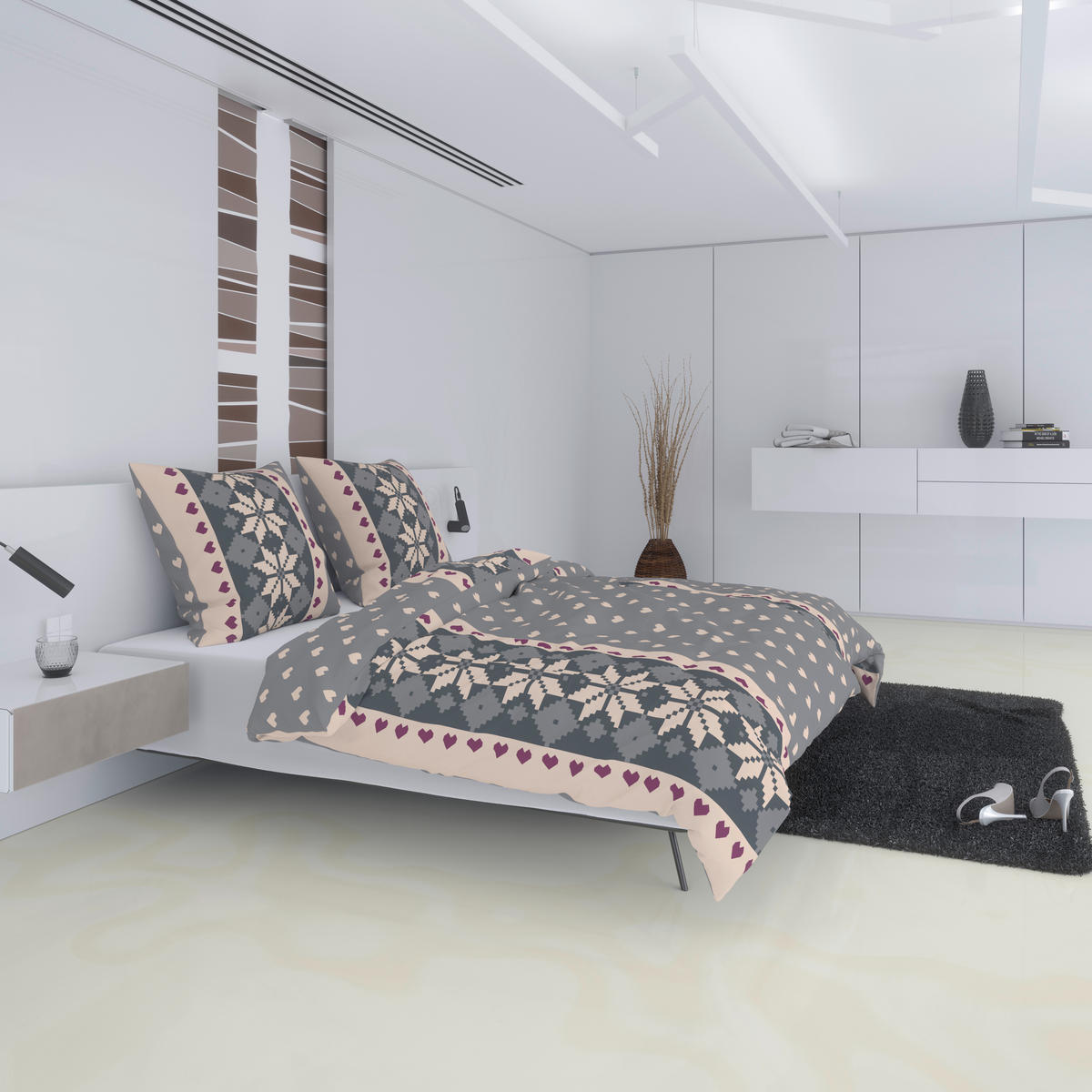 Microfaser Bettwäsche Fleece Bettwäsche_Fleece Strickherzen - grau (135,00/200,00cm)