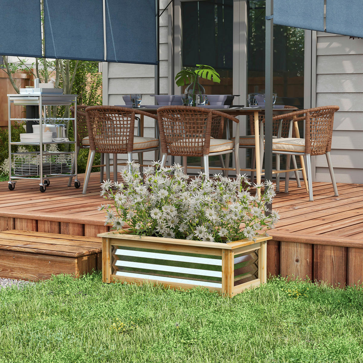 Outsunny Hochbeet silber Metall B/H/L: ca. 45x30x90 cm Hochbeet - natur/silber (90,00/45,00/30,00cm) - Outsunny