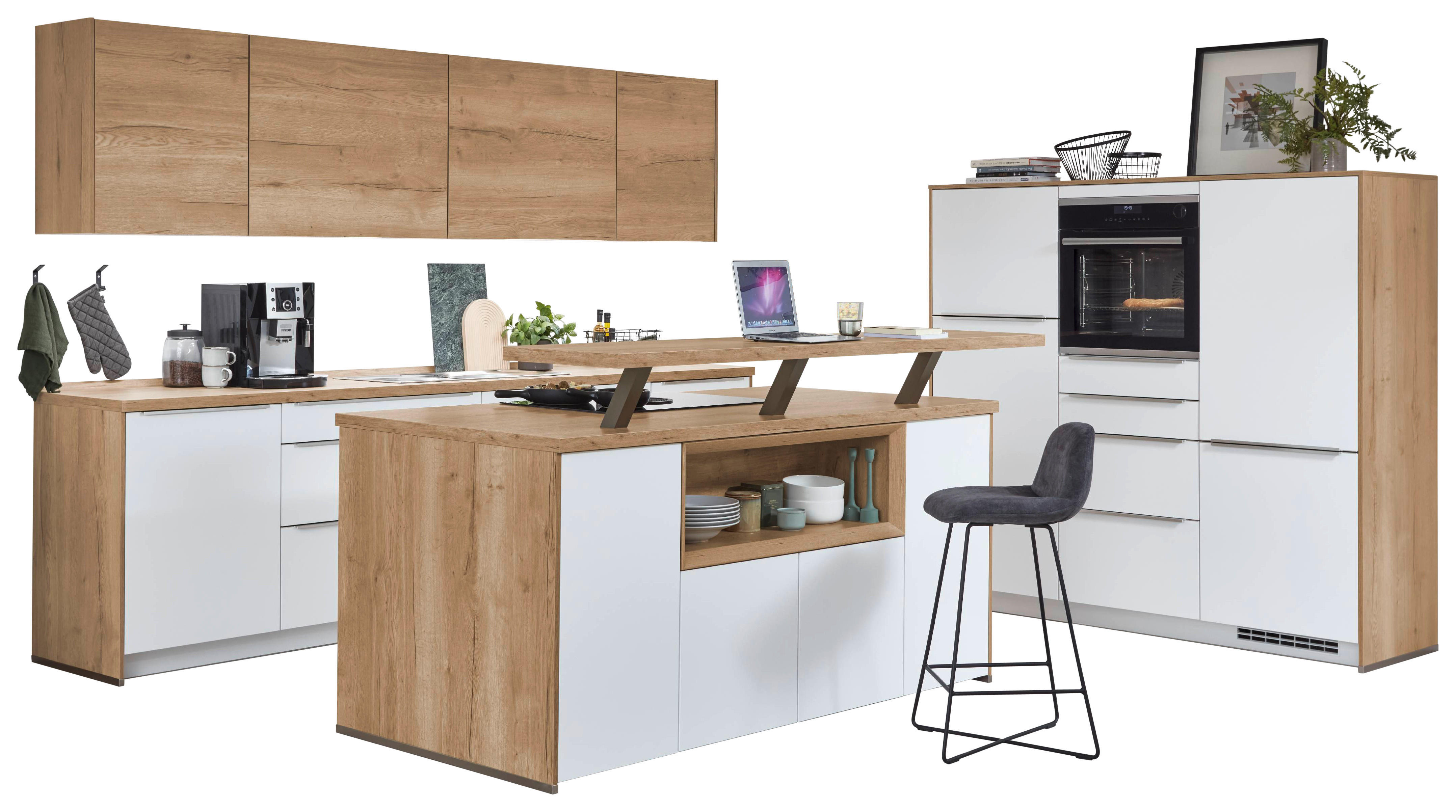 nobilia Inselküche Easytouch Alpinweiß Lacklaminat B/L: ca. 304x190 cm Easytouch - Eiche/Alpinweiß (304,00/190,00cm) - nobilia