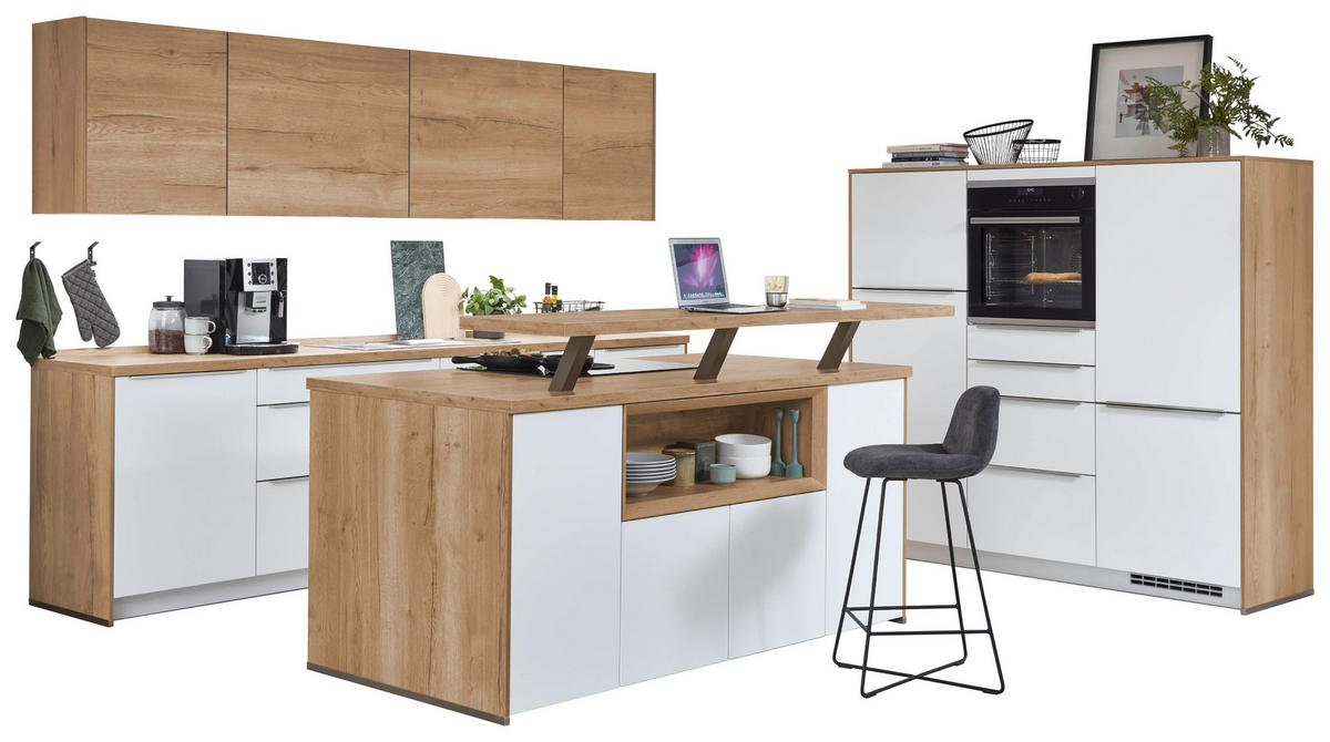 nobilia Inselküche Easytouch Alpinweiß Lacklaminat B/L: ca. 304x190 cm Easytouch - Eiche/Alpinweiß (304,00/190,00cm) - nobilia