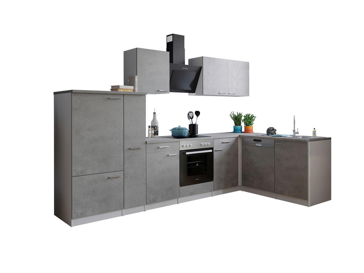 Respekta Winkelküche Malia Beton Optik B/H/T: ca. 310x200x172 cm Malia - Beton/weiß (310,00/200,00/172,00cm) - Respekta